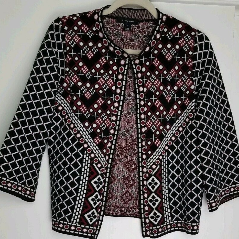 Atmosphere Womens Cardigan Sweater Blk/Red/White S
